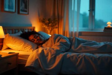 A_woman_is_peacefully_sleeping_in_a_cozy_bed,_positioned_in_a_softly_lit_bedroom._The_room_has_a_warm_and_calm_atmosphere,_with_a_dim_nightlight_casting_a_soft_glow_over_the_space._She_is_resting_under_a_comfortable_blanket