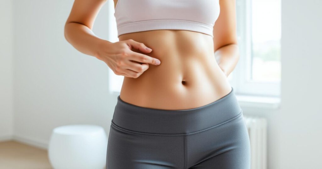 Fit-young-woman-in-sports-bra-and-leggings,-showing-her-toned-midsection
